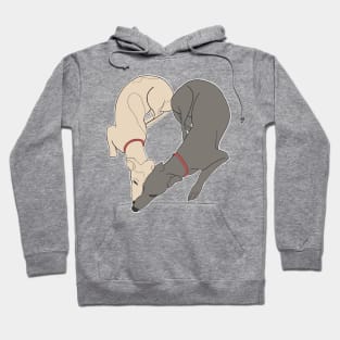 Adorable Greyhound dog design shaped in a heart with the word love inside, with a grey and a fawn greyhound with red collar details Hoodie